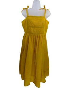 Point Sur J.Crew Cotton Yellow Lace Tie Strap Pleated Open Work Midi Dress 10